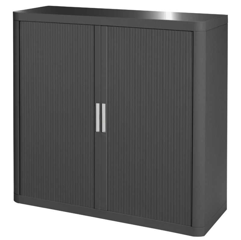 Armoire basse en plastique entièrement anthracite avec rideau anthracite, 104 cm de hauteur, livrée en kit