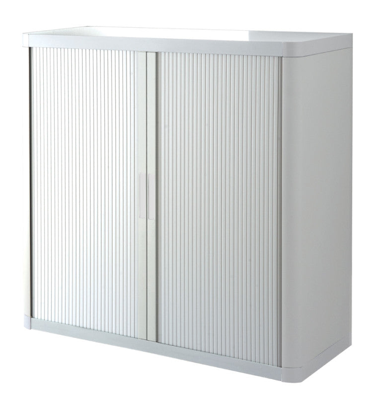 Armoire basse en plastique entièrement blanche avec rideau blanc, 104 cm de hauteur, livrée en kit