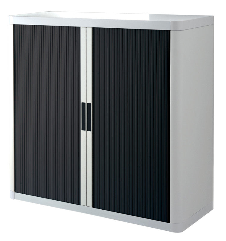 Armoire basse en plastique blanche à rideau noir, 104 cm de hauteur, livrée en kit
