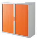 Armoire basse en plastique blanche à rideau orange, 104 cm de hauteur, livrée en kit