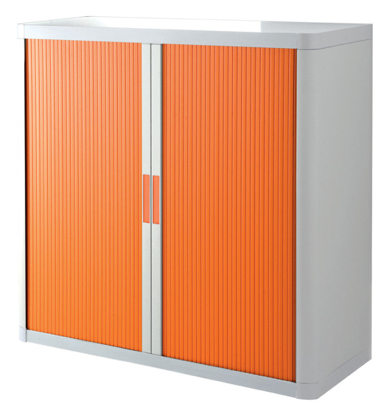 Armoire basse en plastique blanche à rideau orange, 104 cm de hauteur, livrée en kit