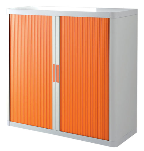 Armoire basse en plastique blanche à rideau orange, 104 cm de hauteur, livrée en kit