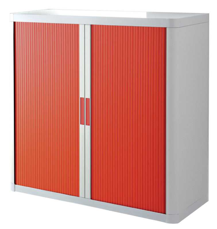 Armoire basse en plastique blanche à rideau rouge, 104 cm de hauteur, livrée en kit
