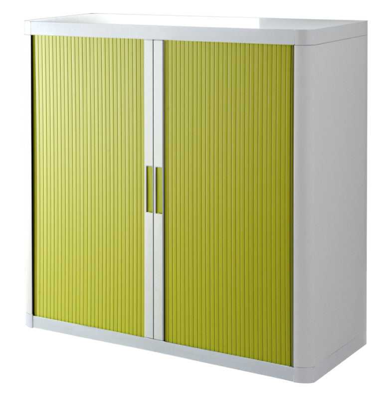 Armoire basse en plastique blanche à rideau vert, 104 cm de hauteur, livrée en kit