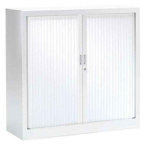 Armoire basse à rideaux en métal blanc, 105 cm de hauteur, compatible avec le système de classement Novaclass