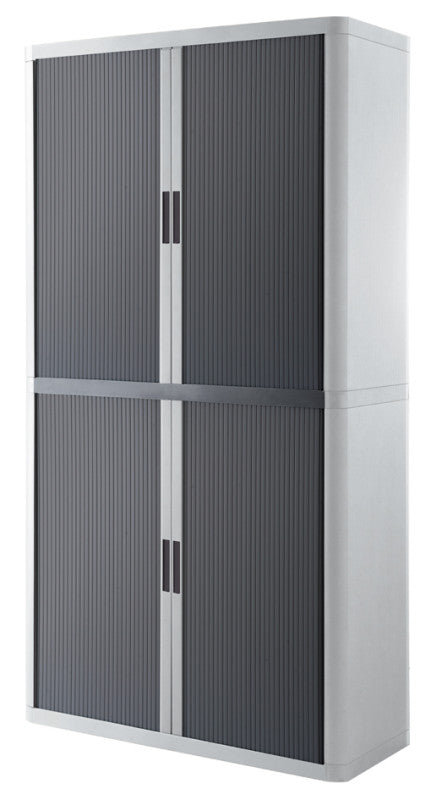 Armoire haute en plastique blanche à rideau anthracite, 204 cm de hauteur, livrée en kit