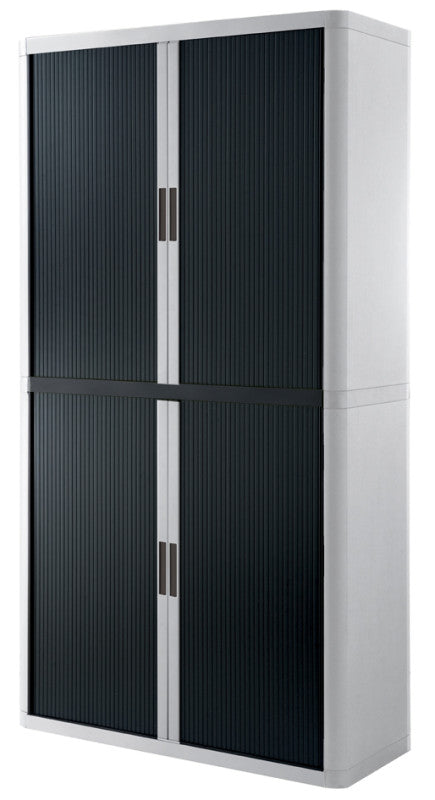 Armoire haute en plastique blanche à rideau noir, 204 cm de hauteur, livrée en kit