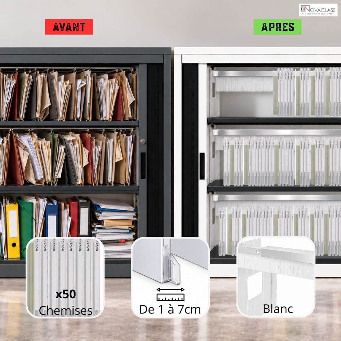 Kit Novaclass de 50 chemises de classement transparentes avec système de maintien blanc