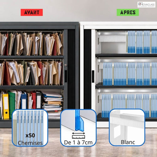 Kit Novaclass de 50 chemises de classement bleues avec système de maintien blanc