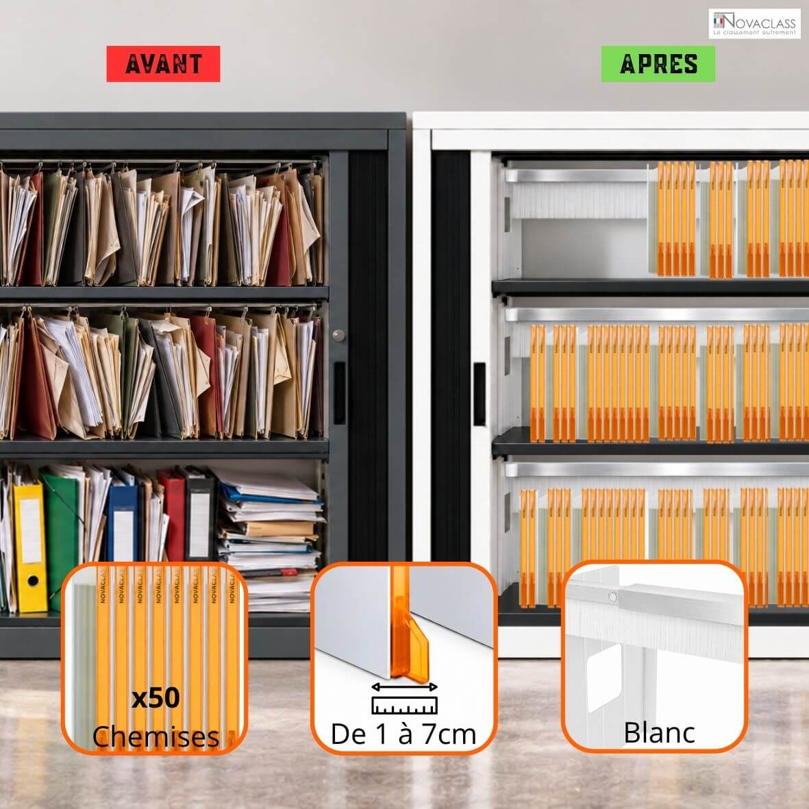 Kit Novaclass de 50 chemises de classement oranges avec système de maintien blanc