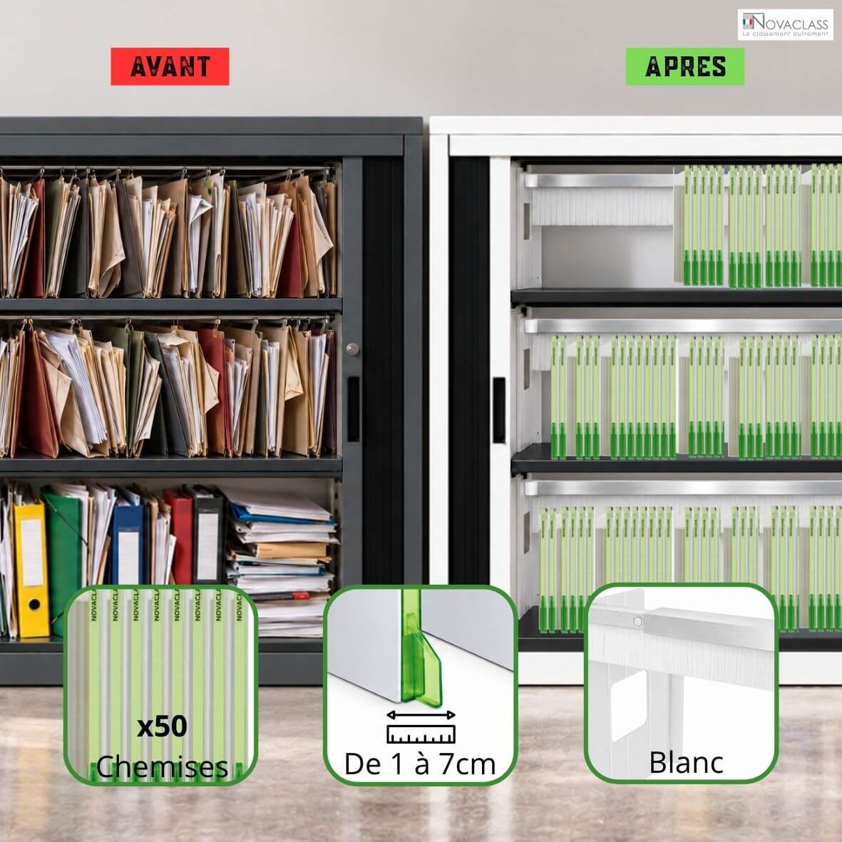 Kit Novaclass de 50 chemises de classement vertes avec système de maintien blanc