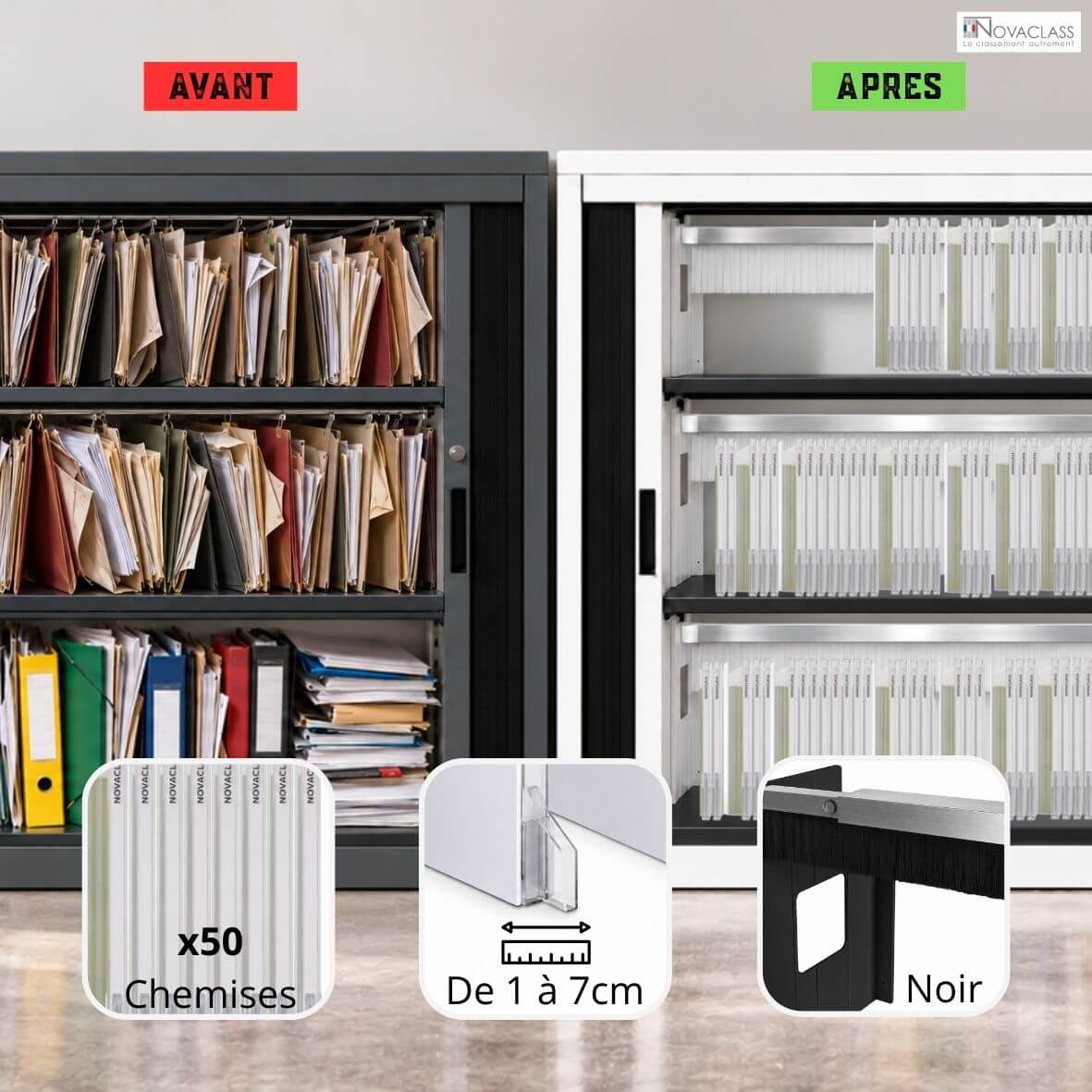 Kit Novaclass de 50 chemises de classement transparentes avec système de maintien noir