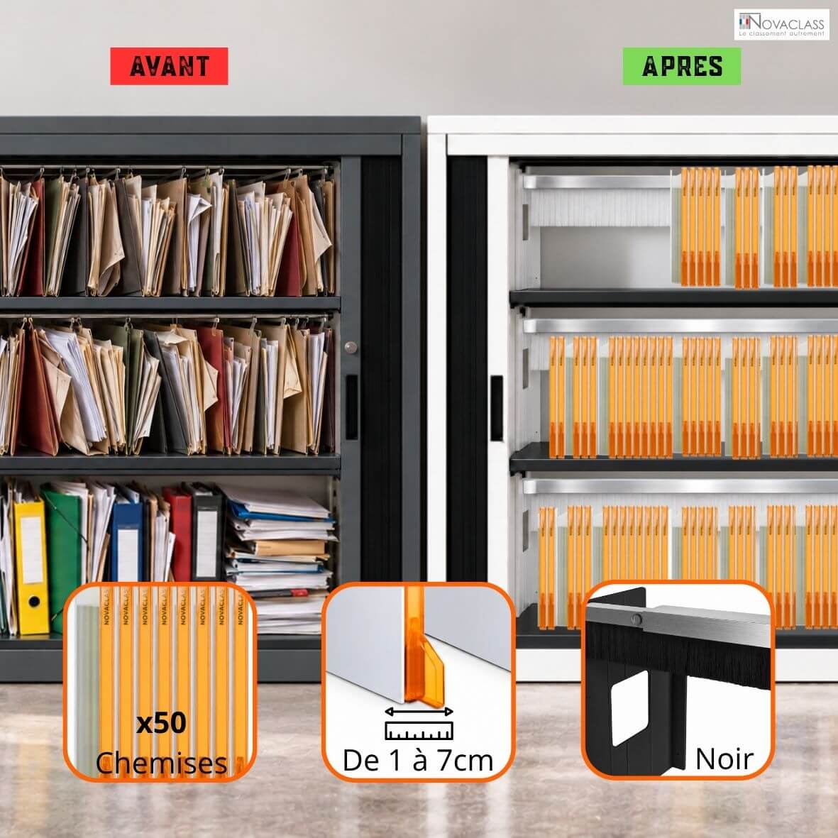 Kit Novaclass de 50 chemises de classement oranges avec système de maintien noir