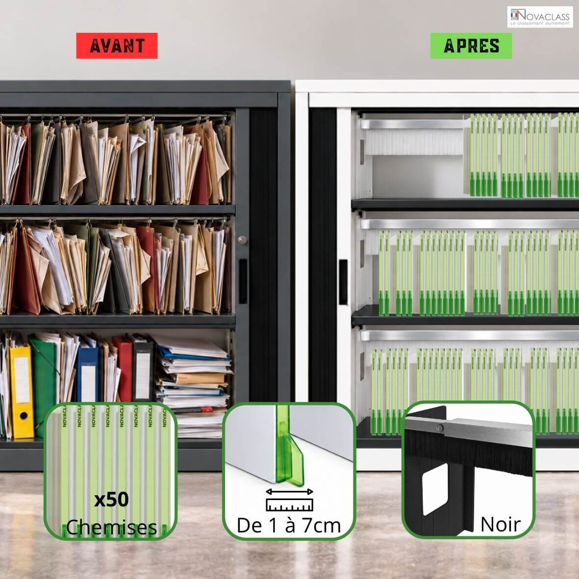 Kit Novaclass de 50 chemises de classement vertes avec système de maintien noir
